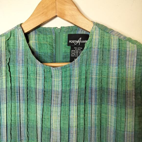 Vtg Positive Attitude Plaid Cotton Dress Modest Preppy - Picture 4 of 8